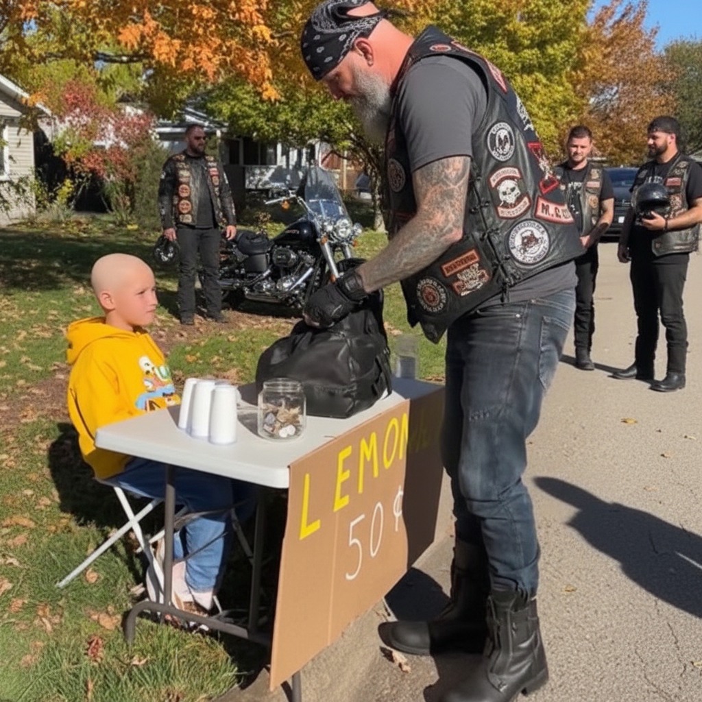 Dying boys lemonade stand was empty until bikers saw what his sign really said underneath 50 cents