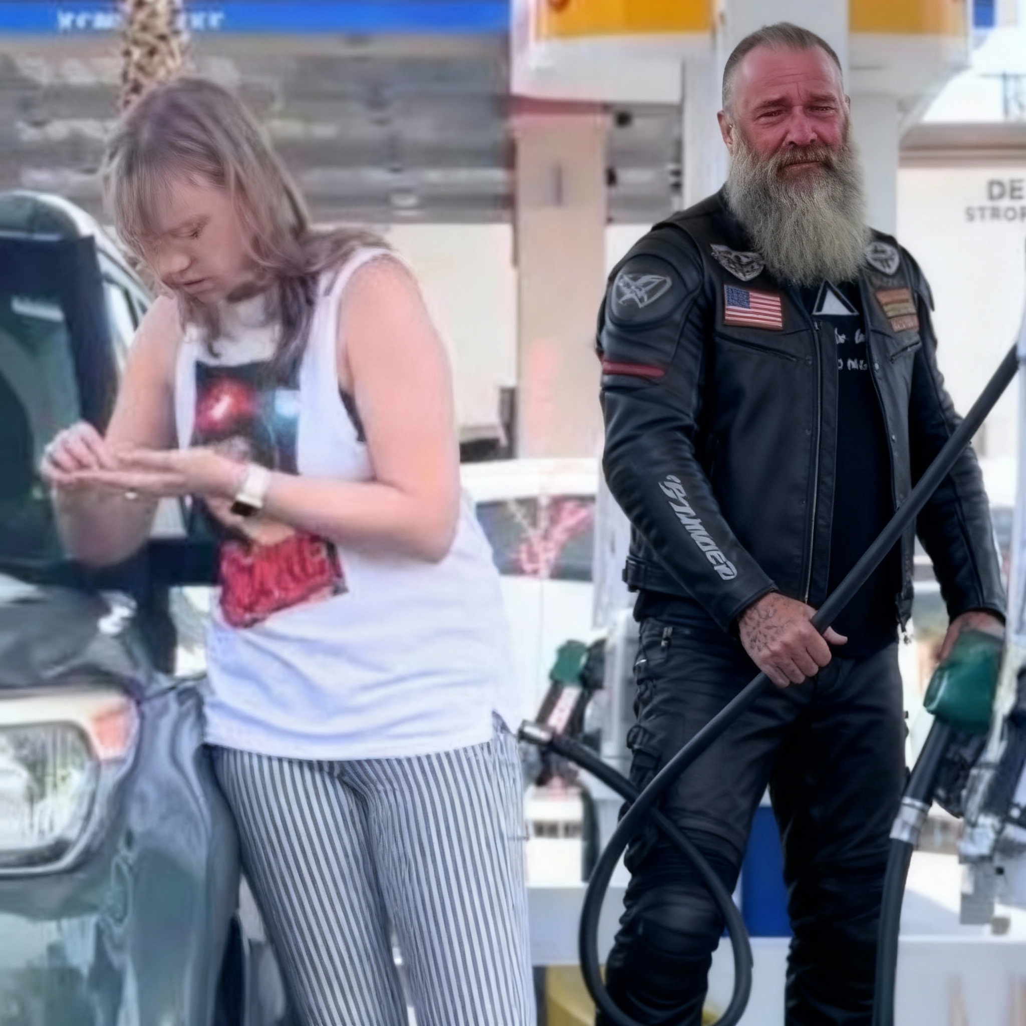 Biker Pumped Gas Into Crying Girls Car And She Begged To Stop As Her Boyfriend Will Kill Her!