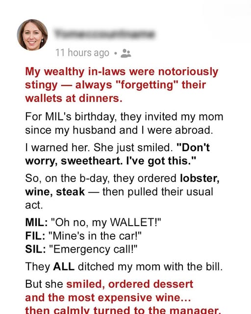SOTD! My In-Laws Tried to Skip Out on a $1,500 Dinner Bill, But My Moms Brilliant Comeback Left Them Speechless! Story Of The Day!