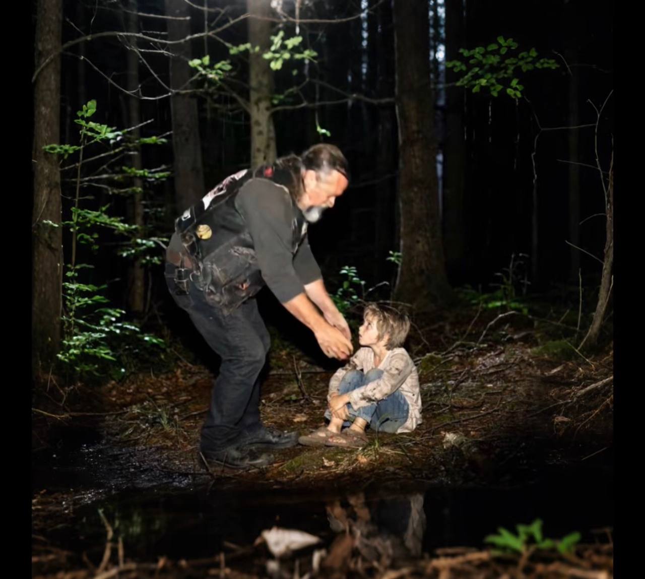 Biker Found Terrified Child In Woods At Midnight Who Would Not Speak Or Let Go!