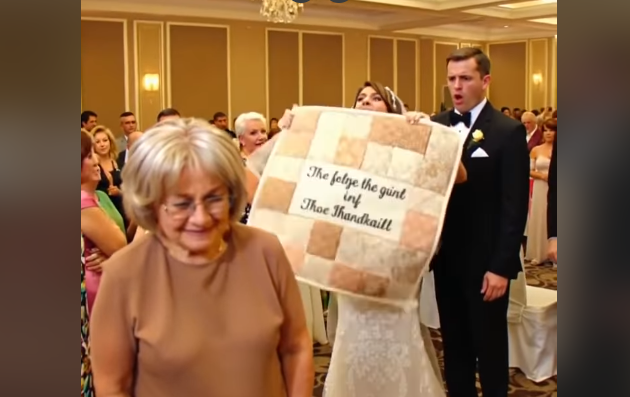 When I gave my grandson and his bride a handmade gift at their lavish wedding!
